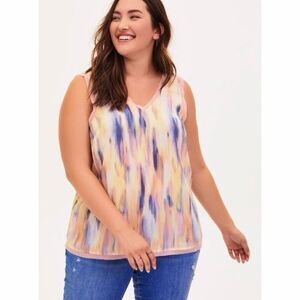 Torrid Light Pink & Pastel tone Brushstrokes Tank Sz 1X V-Neck Eyelash Trim Art